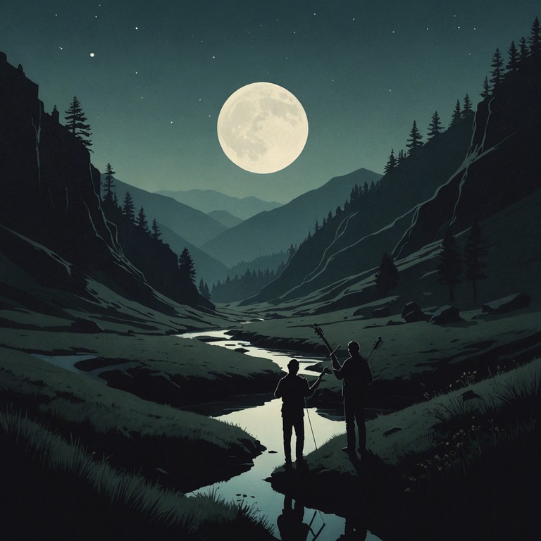 Imagine a stage under starlit skies where the high drama of opera meets the heartfelt strumming of bluegrass. This piece weaves a tapestry of sound that captures the essence of a serene, moonlit valley, resonating with the spirit of both traditional and folk music genres.