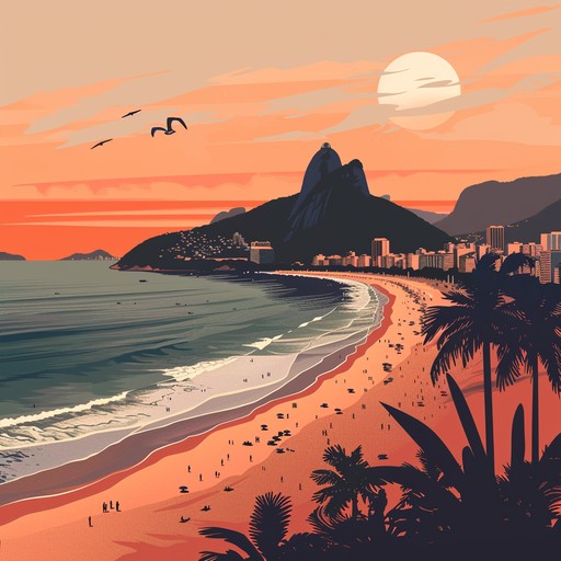 Capture the sunset vibes of a lively brazilian beach with mellow guitars and upbeat rhythms. This instrumental bossa nova radiates warmth and joy, painting vivid pictures with every note. Transport listeners to a place of carefree dancing and golden sunsets, where every moment is a celebration.