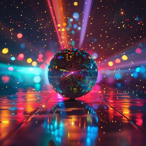 A mind bending journey through space with relentless beats, shimmering synth waves, and funky basslines, invoking a euphoric dance session under a starlit mirrorball.