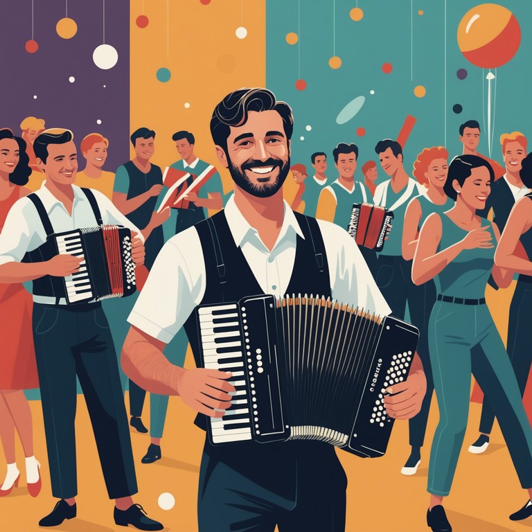 Capture the essence and excitement of a modern polka dance festival with playful accordions leading the way in a dynamic, high energy composition.