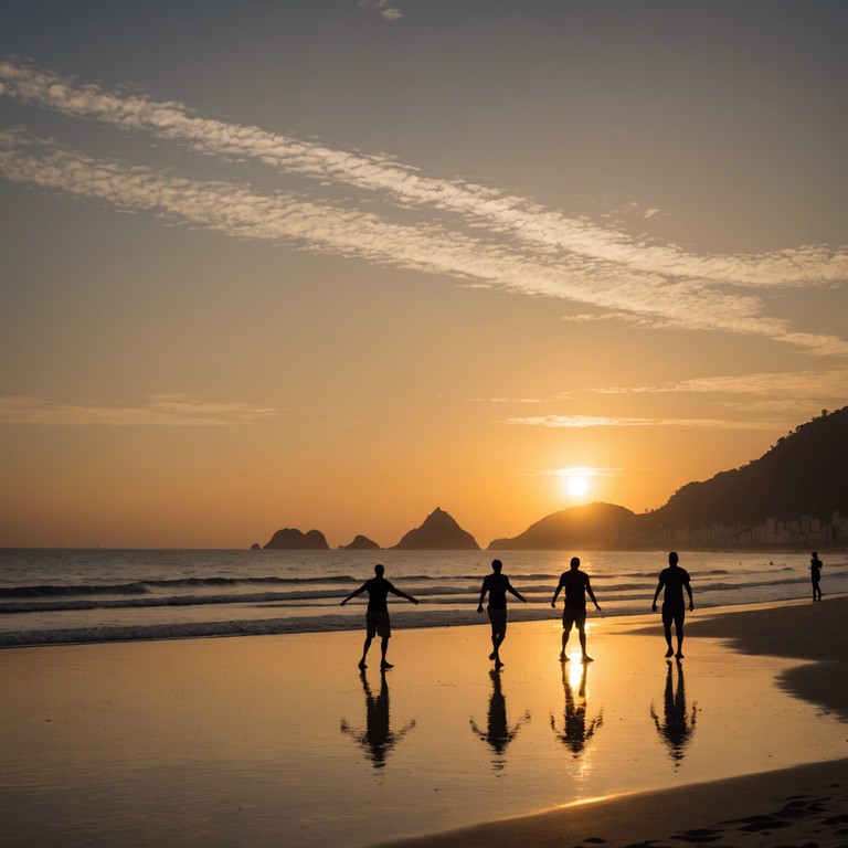 This track captures the essence of a brazilian sunset on the beaches of rio de janeiro. As the sun dips below the horizon, the vibrant tones of bossa nova provide a soothing yet energizing soundtrack. The rhythm is gentle yet compelling, invoking images of swaying palm trees and the soft lapping of ocean waves against a backdrop of a busy, joy filled beachside promenade.