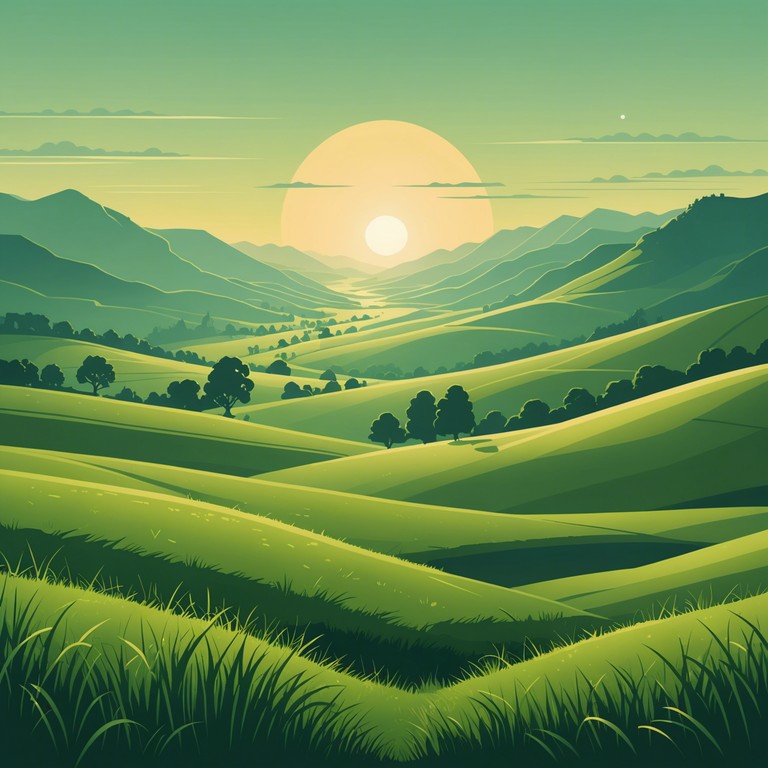 A tranquil bluegrass composition featuring soft plucking of banjo strings, evoking a peaceful sunrise over a lush valley. The music captures the essence of dawn, bringing a sense of renewal and calmness.