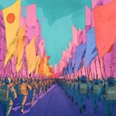 an upbeat march celebrating triumph with joyous brass ensemble