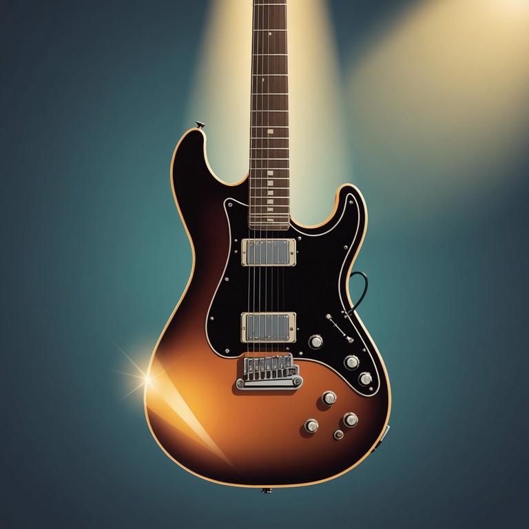 Imagine a scene of ultimate success and glittering lights, where the sound of an electric guitar carries you through waves of victorious elegance and sparkling achievements.