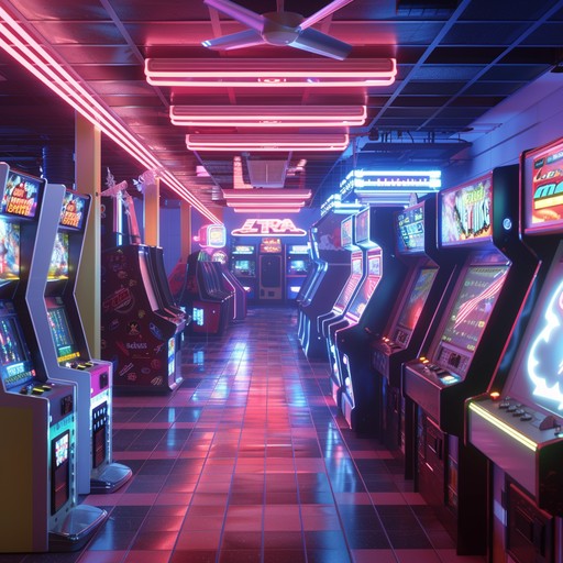 An electrifying exploration of neon glow, where energetic synths and pulsating beats drive an atmosphere of ecstatic, retro future vibes, evoking the vibrant spirit of 80s arcade nights and futuristic dreams.