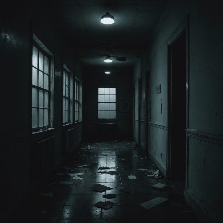 This track creates a haunting, chilling atmosphere using synthesized sounds that mimic the whispers and creaks of a dilapidated old hall. The melody progresses slowly, building tension with dark minimalistic harmonies that create an overwhelming sense of dread and mystery.