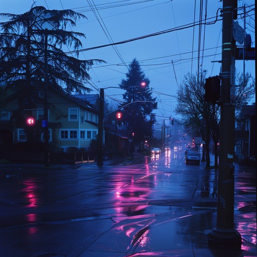 Imagine an atmospheric journey through a rain-soaked city at dusk, where the glow of street lamps casts long shadows and the sound of distant traffic melds with the rhythm of falling rain, creating a reflective, soul-searching mood.