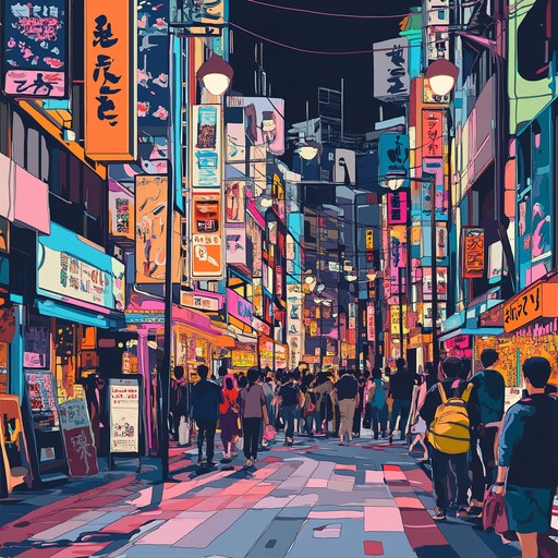 An upbeat instrumental j pop song featuring lively synths and driving rhythms, reflecting the excitement and pulse of tokyo's night scene