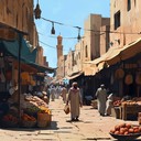 evokes ancient middle eastern marketplace, nostalgic and melancholic