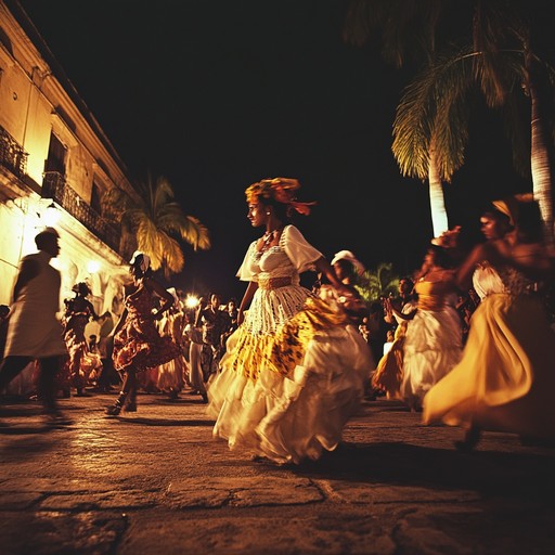 Experience the pulsating heart of cuba as you groove through a night filled with dancing, music, and cultural flair. The infectious rhythms of conga drums create a backdrop for a vivid street festival, celebrating the island's rich music heritage.