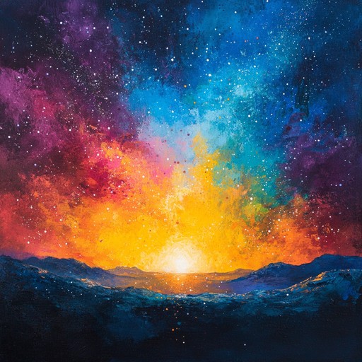 A scintillating instrumental marvel with celestial themes, blending intricate violin melodies with pulsating synth rhythms. This piece captures the grandeur of a galactic sunrise, making listeners feel as if they are soaring through the stars. Each note builds upon the other, creating an uplifting and euphoric atmosphere, perfect for epic introductions or interstellar explorations.