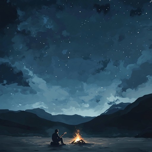 In the heart of a serene, sprawling homestead, an acoustic guitar harmonizes with the whispered winds of a clear, starry night, evoking a tranquil connection to the earth and its sprawling beauty.