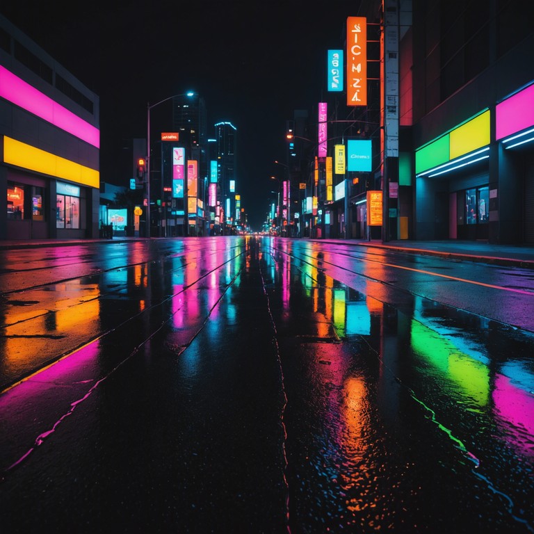 A unique blend of darkwave's typical somber tones with an unexpectedly cheerful synth melody creating a sense of joy amidst darkness. The track should convey a spirited night drive through neon lit streets with a sense of adventure.