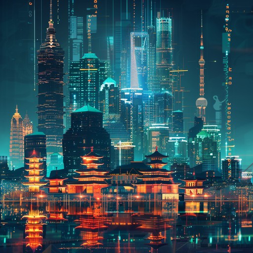 Imagine walking through a technologically advanced city in the heart of the middle east at night. The music captures futuristic sounds intertwined with traditional middle eastern melodies, creating a bridge between past and future. Synthesizers merge with the haunting tunes of an oud as the city pulses with neon lights and the distant call to prayer blends into the mix. This track embodies the merging of technology with tradition, illustrating a modern yet mystical landscape of the middle east.