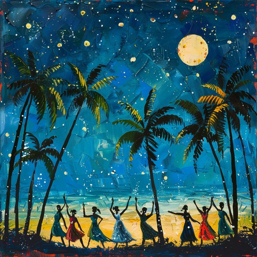 Feel the balmy night air and pulsating rhythms of an energetic salsa dance under a starlit sky, transporting listeners to a tropical paradise. The track exudes joy and liveliness, perfect for dancing and celebration.