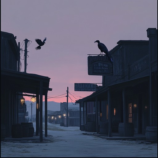 A haunting instrumental piece that combines twangy guitars and ominous harmonica to depict the unsettling atmosphere of a deserted frontier town at nightfall