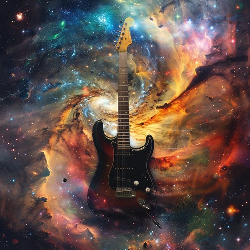 A fusion of funk rock and psychedelic elements, producing an energetic track with groovy bass, vibrant guitar, and otherworldly synths. The composition creates an immersive and dynamic interstellar musical journey.