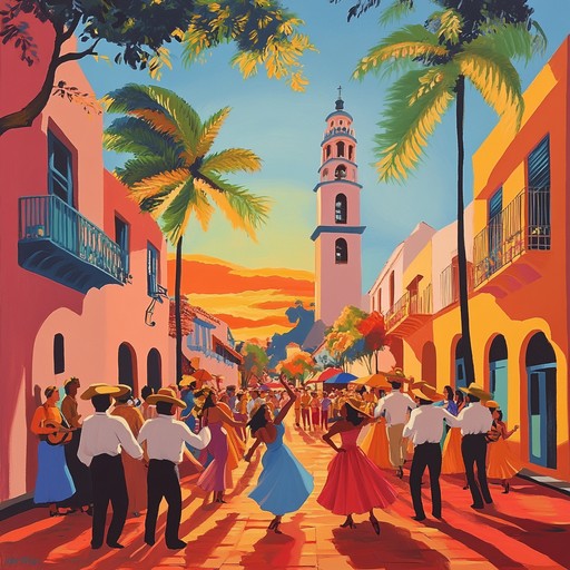 An energetic instrumental salsa composition with infectious rhythms, lively percussion, and soaring horn sections that evoke the warmth and excitement of a tropical sunset party