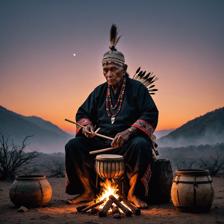 An intricate composition that blends traditional tribal rhythms with modern dramatic elements, creating a powerful musical narrative that captivates with its intensity and cultural depth. Authentic tribal drums set the foundation, augmented by contemporary orchestral touches to enhance the emotional scale