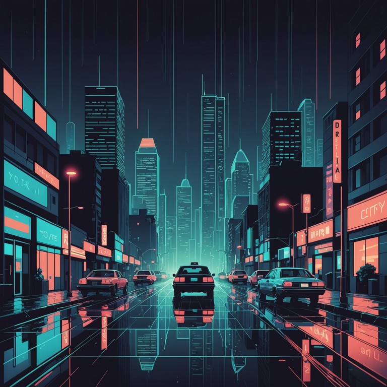 Imagine a pulsating track where sharp synthesizer stabs meet deep, atmospheric basslines creating a soundscape of neon lit urban nightscapes teeming with mystery and clandestine excitement. Perfect for a suspenseful yet energetic scene.