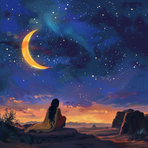 This mesmerizing instrumental lullaby transports the listener to a starlit night in the arabian desert. The gentle, hypnotic melody is carried by the haunting sound of the ney flute, accompanied by the delicate strumming of the oud and the soft rhythmic pulse of the daf drum. The music evokes a sense of tranquility and mystery, painting a picture of a peaceful oasis amidst the vast, sandy expanse. As the song unfolds, the intricate ornamentation and modal scales characteristic of middle eastern music create an atmosphere of timeless beauty and emotional depth.