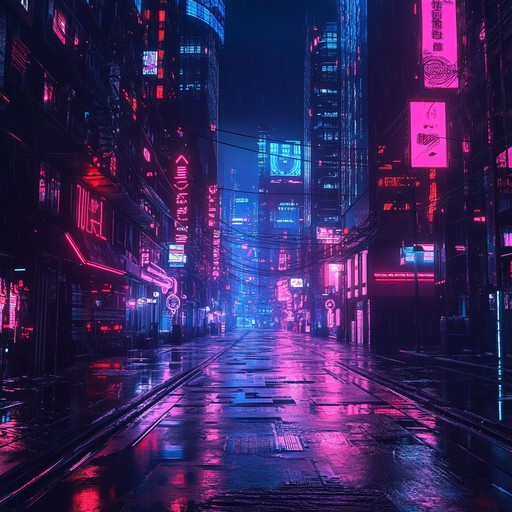 Venture through a dystopian landscape filled with luminous signs and dark alleyways, where eerie synthesizers create a chilling atmosphere of isolation and technological decay