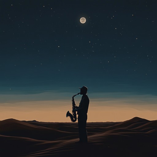 A serene and hypnotic journey, echoing the moonlit desert's vibe, where soul and saxophone create a soothing, entrancing melody intertwined with delicate, rhythmic whispers