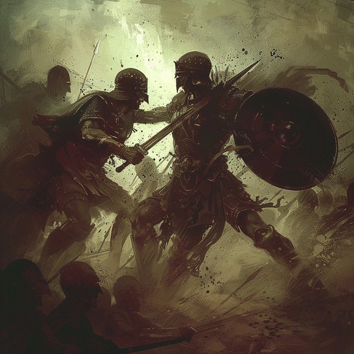 An epic instrumental piece transporting the listener to ancient battlefields, weaving a narrative of heroism through powerful brass sections, sweeping strings, and thunderous percussion. Each movement captures the intensity and drama of mythical clashes, evoking images of legendary heroes and grandiose confrontations.