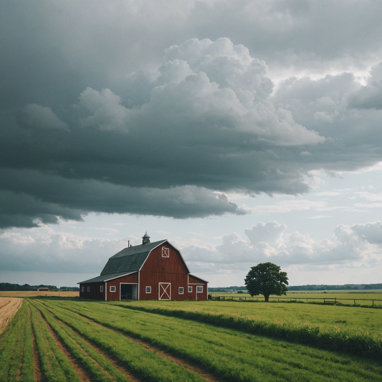 An instrumental track featuring a solitary acoustic guitar, capturing the essence of a quiet pre storm atmosphere in the rural heartlands. The sound mixes traditional sertanejo rhythms with a feeling of building tension, as if nature itself anticipates the upheaval.