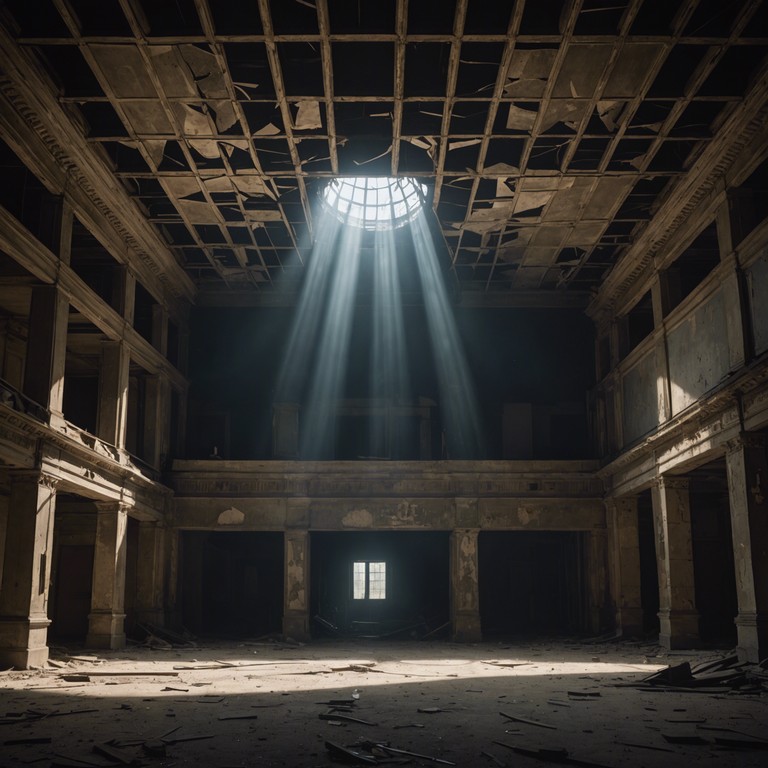 A somber serenade performed under the eerie glow of a lunar eclipse in a long forgotten theater. The air is thick with nostalgia and secrets as each note from the accordion plays a tribute to the spectral audience of the past.