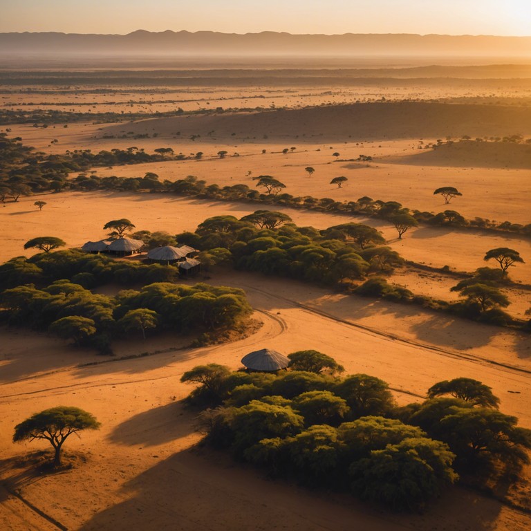 Imagine a more laid back approach emphasizing the atmospheric sounds synonymous with a quiet evening in the african savannah. The music flows like a gentle stream, complementing the natural sounds of the environment.