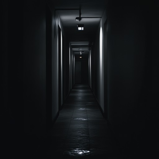 Creepy ambient muzak with chilling melodies echoing through dark, empty corridors, designed to instil a sense of dread in the listener as the distant notes reverberate through the silence of the space, reminiscent of abandoned buildings and haunted places.