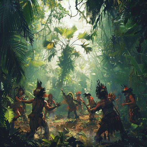 Capture the essence of an ancient tribe's celebration of unity and revival. Feel the mesmerizing rhythms of hand drums and ceremonial chants as they echo through dense forests and awaken dormant spirits. The song is a powerful blend of traditional tribal sounds and modern uplifting vibes, naturally dynamic, invoking a sense of inspiration and deep connection to heritage.