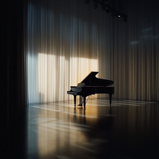 A haunting piano echoes through an empty, dimly lit room, conveying a sense of solitude and introspection with delicate, lingering notes and a deeply reflective atmosphere