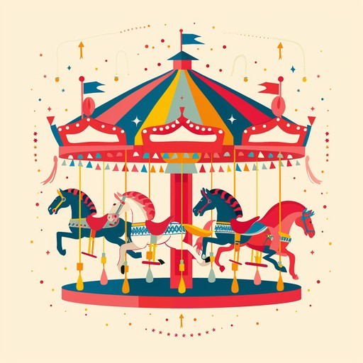 A riveting waltz with lively melodies reminiscent of traditional carousel rides, filled with joy and merry go round nostalgia. It's orchestrated with a spirited rhythm that encourages dancing and laughter, creating a joyful and festive atmosphere that transports listeners to a whimsical world of celebration and movement.