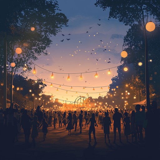 An energetic and melodic instrumental piece reflecting the joyful moments of twilight during a festival. With lively rhythms and cheerful harmonies, it brings a sense of connectedness and celebration, reminiscent of a spirited gathering under the fading light.