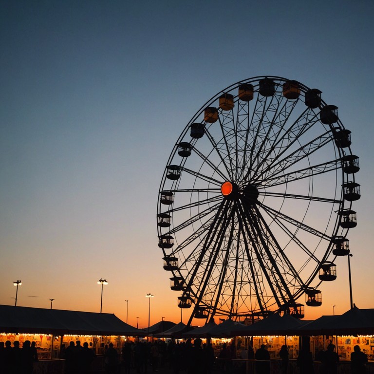 A softly played accordion piece that captures the tender moments of a bustling carnival as the sun sets, imbuing a sense of peace and nostalgia amidst the laughter and distant cheers. The music swirls gently like a quiet river, reflecting twinkling lights and joyful faces in its smooth flow.