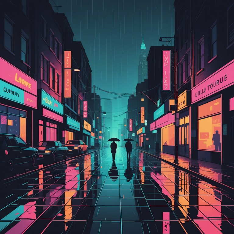 The track combines serene synth sounds with the ambient noise of a cityscape at night, evoking the neon lit urban rain that perfectly sets the mood for introspective moments. The music flows like whispers, subtly enhancing the sense of being enveloped in a neon dream.