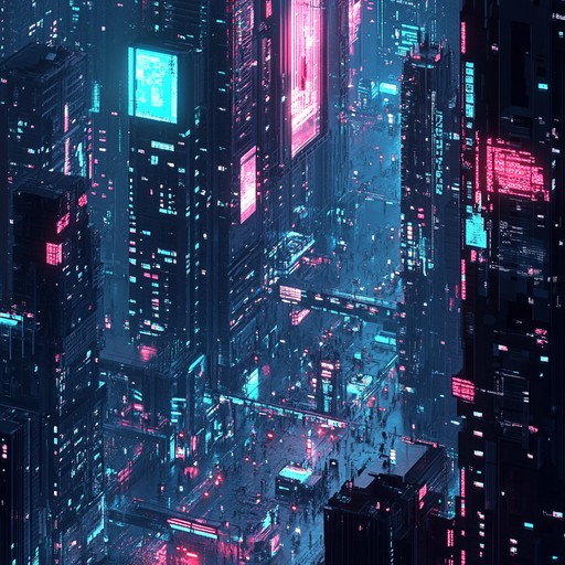 An electrifying track with dynamic synth waves creating a high energy ambiance in a pulsating cyber metropolis, perfect for futuristic settings