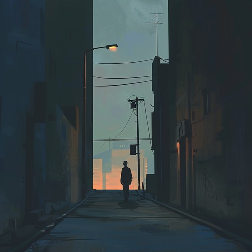 A serene, minimal composition capturing the quiet sadness of a solitary evening stroll through deserted streets, with soft piano notes resonating against the emptiness.