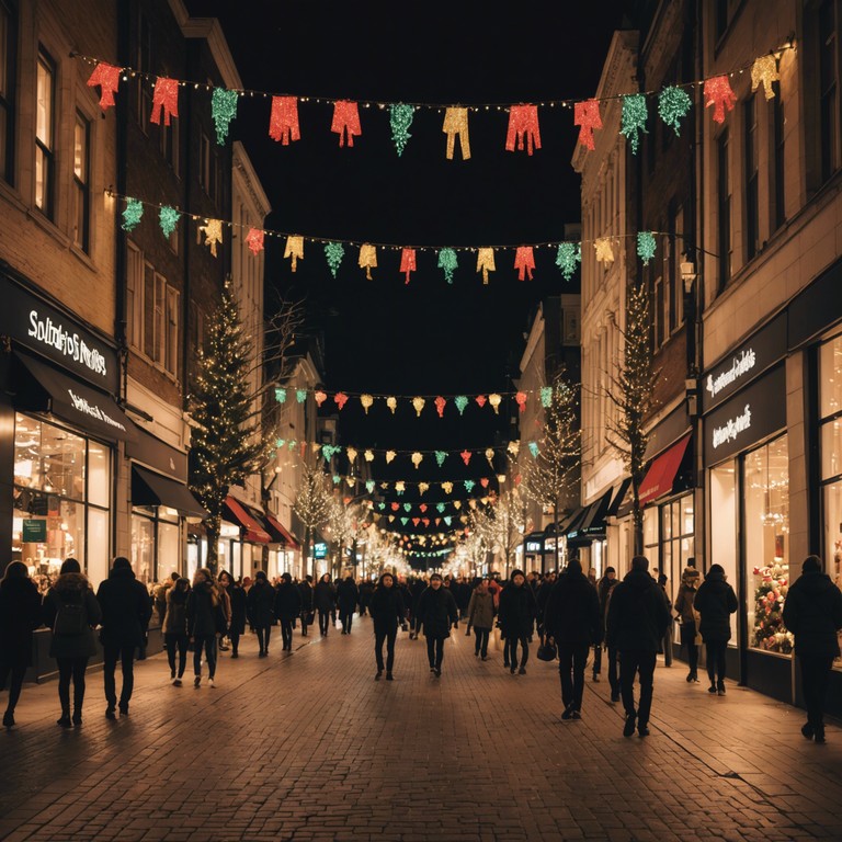 Imagine city streets lit up with holiday decorations as rhythmic, festive rap music plays, blending traditional holiday elements with the raw energy of street rap. Tinsel twinkling beats dance around the deep, resonant tones of a bass guitar, capturing the spirit of celebration with an urban twist.