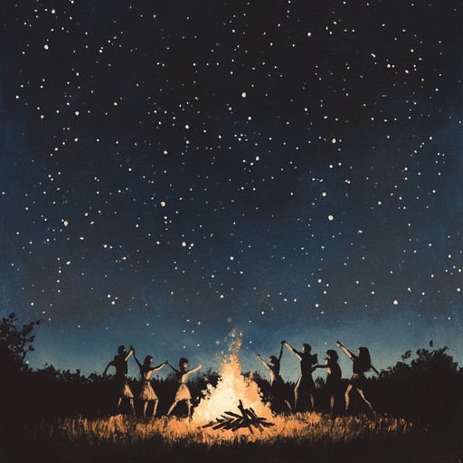 An instrumental piece featuring dynamic tribal percussions and festive melodies, capturing the essence of a communal celebration under the stars. The rhythmic drumming and vibrant melodies create an atmosphere of joy and unity, inviting listeners to join in the dance and feel the heartbeat of the tribe.