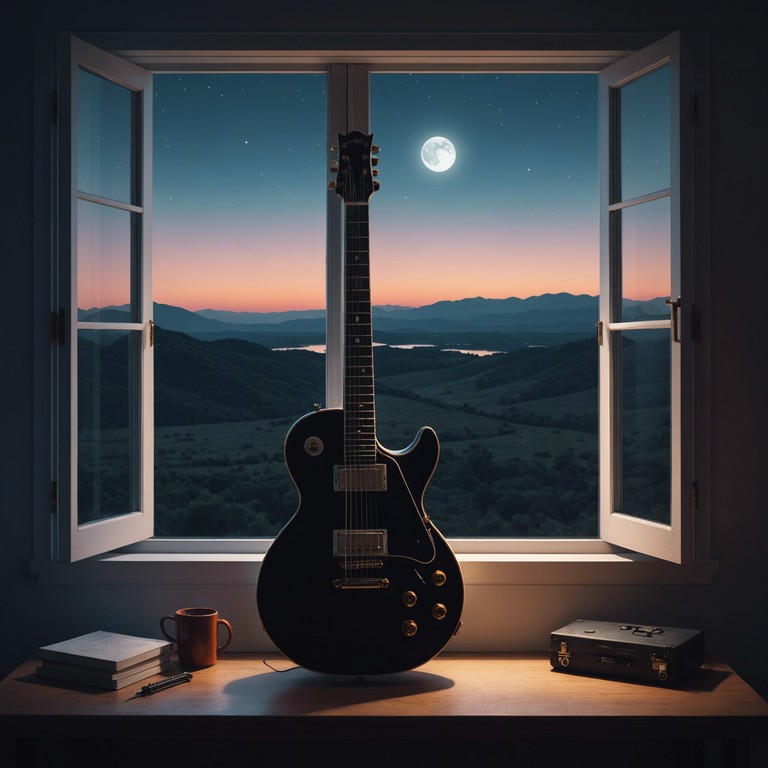 As the world sleeps, the gentle strumming of an electric guitar fills the air, crafting a sonic backdrop perfect for contemplation and remembrance under the moon's watchful gaze.