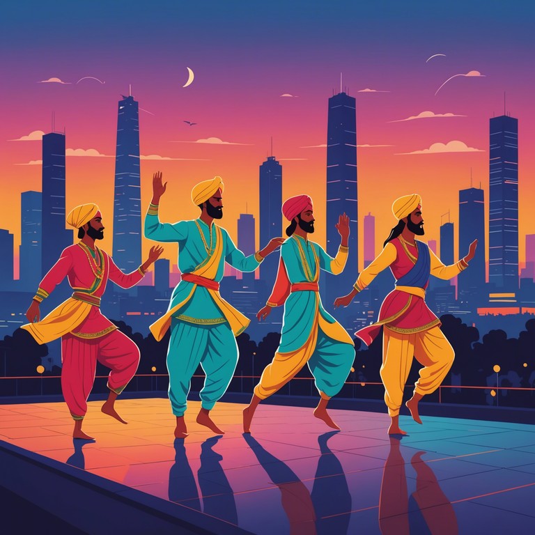 This track fuses the energetic rhythms of traditional punjabi music with modern electronic dance elements, creating an upbeat, celebratory sound that is perfect for high energy scenarios and joyful gatherings. The song launches with robust dhol rhythms, interleaved with electronic synths that elevate it to a contemporary dance anthem, making it irresistible not to dance along. The instrumental focus allows the vibrant beats and swirling melodies to take center stage, ensuring a mood of jubilation and festive fun.