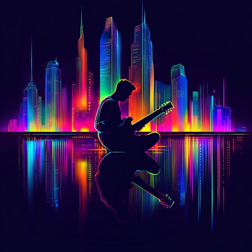 Experience a dynamic instrumental track that merges funky basslines and rhythmic guitar riffs with futuristic synth melodies and vibrant electronic beats, capturing the essence of a bustling neon lit cityscape at night.