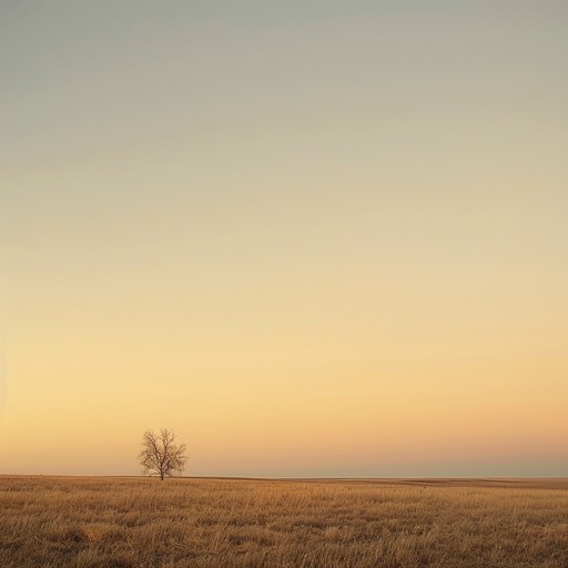 Softly strummed acoustic guitar brings to life the tranquil and serene moments of americana prairies at dawn. The gentle melody stirs nostalgic feelings and quiet reflection, capturing the innate peace and beauty of morning meadows.