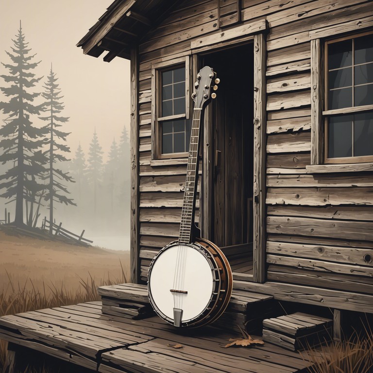 A nocturnal rendition of bluegrass, felt through the melancholy twangs of a banjo under a full moon, casting shadows and whispers of ancient mountain spirits