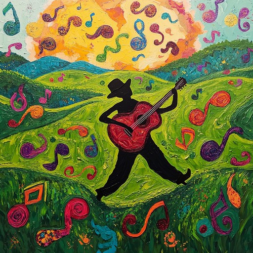 An energetic instrumental piece that marries the groovy basslines and syncopated rhythms of funk with the melodic storytelling of folk music. The track features lively acoustic guitar riffs intertwined with funky bass patterns, creating a vibrant and toe tapping soundscape that evokes images of joyful dancing in rustic settings.