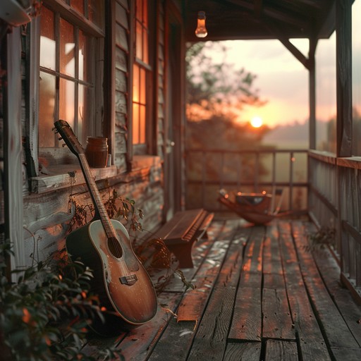 Capture the essence of a quiet summer evening on a rustic porch, with gentle breezes and the distant sound of crickets. The track will feature harmonious guitar melodies, subtle accordion, and light percussion to create a soothing, nostalgic atmosphere that's perfect for winding down at sunset.