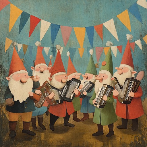 An energetic instrumental piece that embodies the whimsical spirit of a german countryside fair, where garden gnomes come to life and dance merrily. The melody is infused with playful accordion tunes and upbeat rhythms, capturing the joy and light heartedness of traditional folk celebrations.